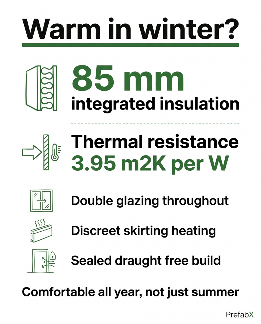 Infographic summarising the key facts: Are garden rooms warm in winter?