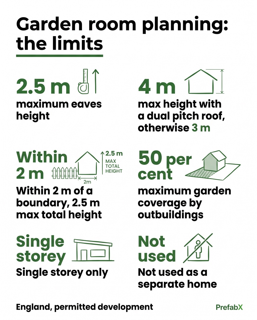 Infographic summarising the key facts: Do you need planning permission for a garden room?