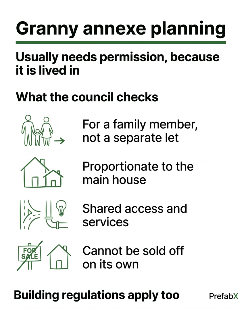 Infographic summarising the key facts: Do you need planning permission for a granny annexe?