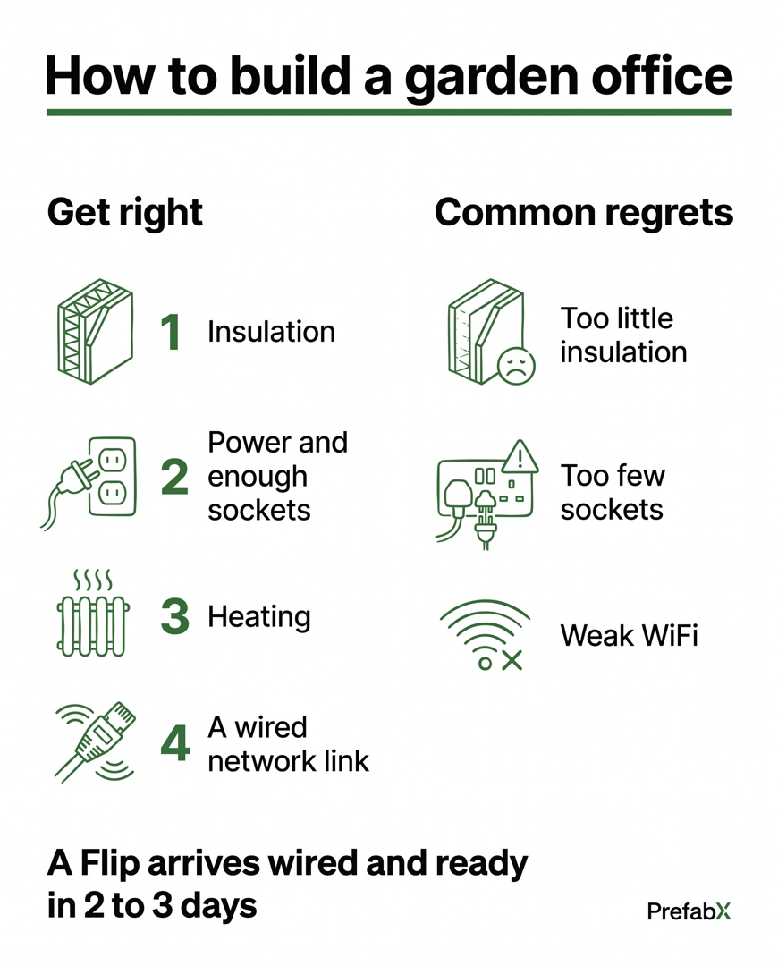 Infographic summarising the key facts: How to build a garden office