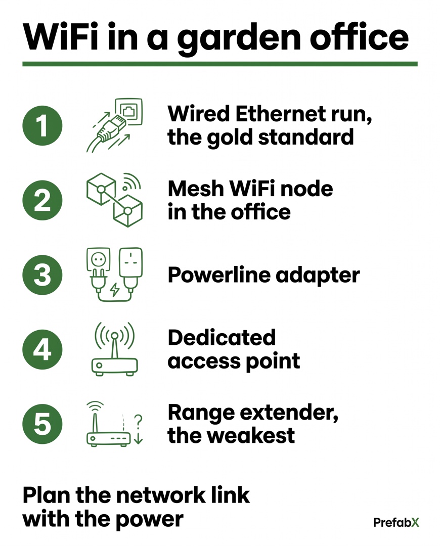 Infographic summarising the key facts: How to get WiFi in a garden office