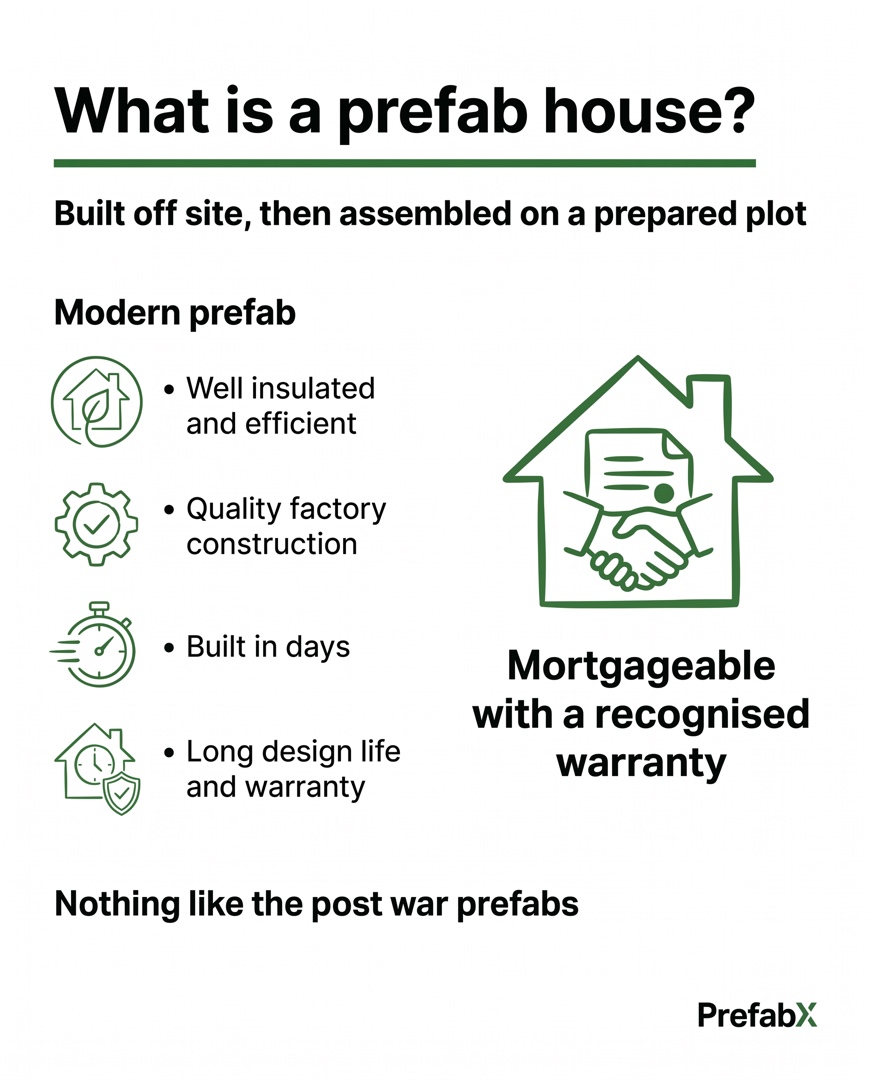Infographic summarising the key facts: What is a prefab house?
