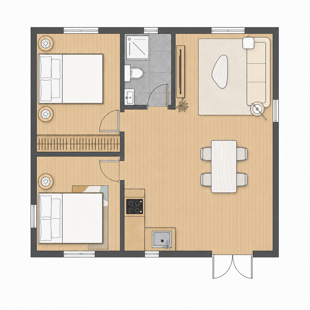 Annexe Layout A floor plan, Separate kitchen
