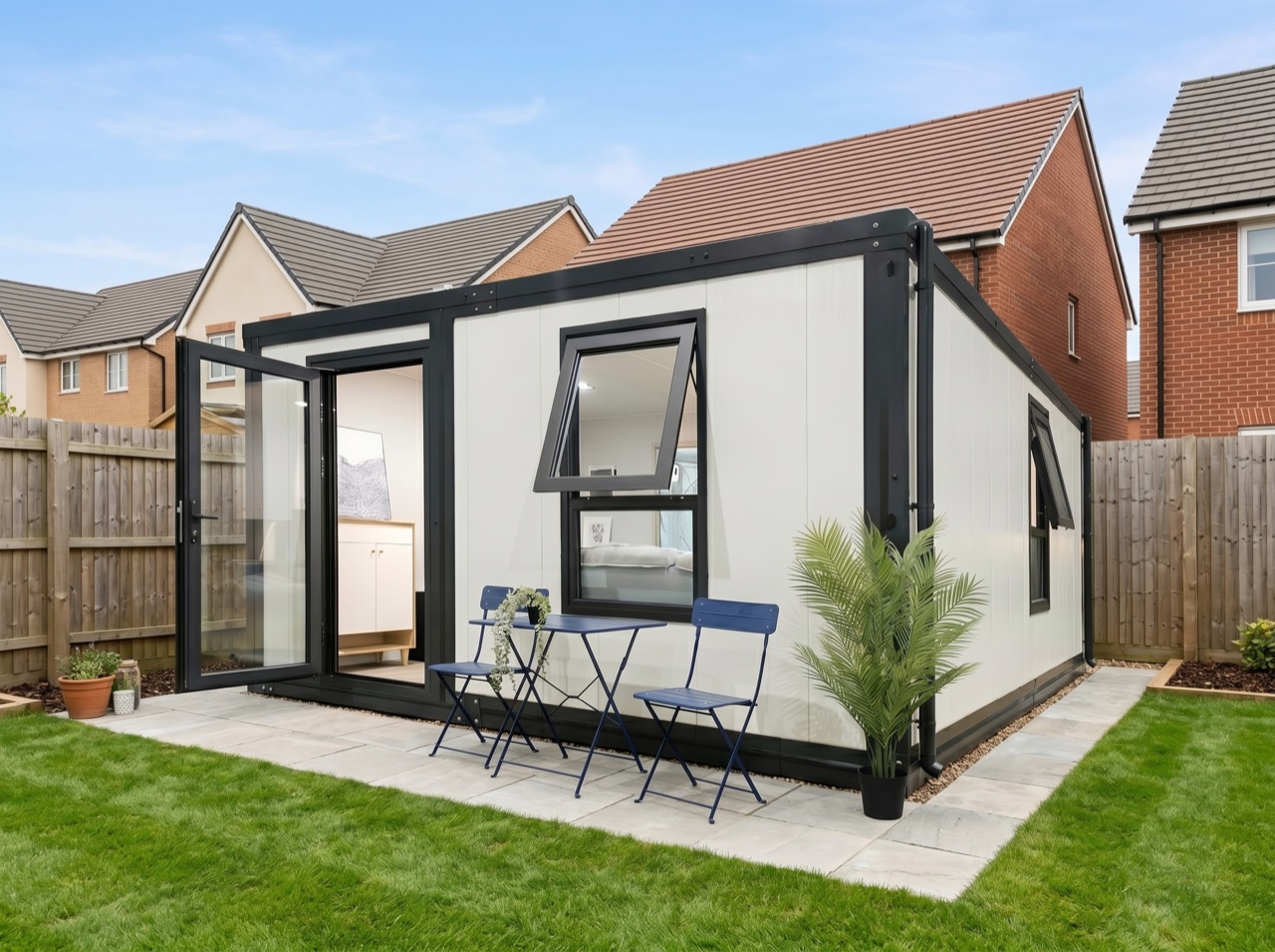 PrefabX modular home installed: Garden annexes